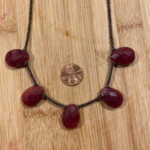 Purple stone and glass beaded necklace